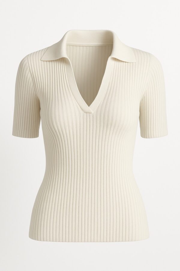 Ecru Polo Knitted Top